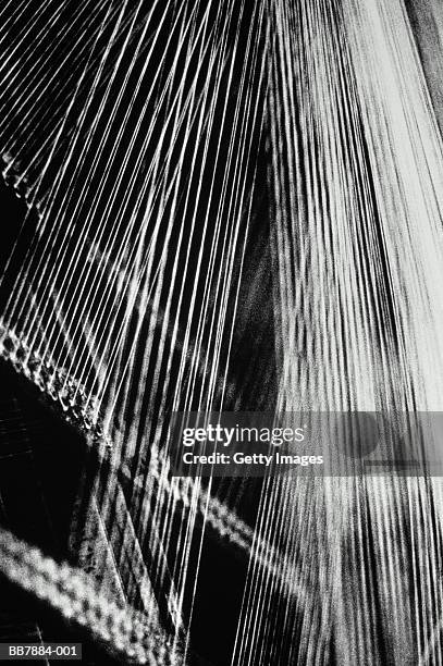 cotton threads on loom, close-up (b&w) - tear imagens e fotografias de stock