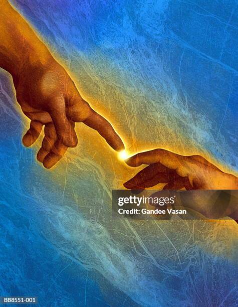 'creation of adam' detail (digital composite) - vatican stock pictures, royalty-free photos & images