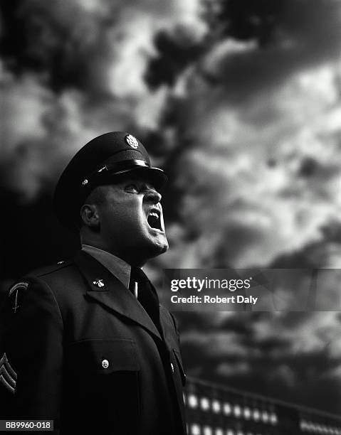 us army sergeant shouting on parade ground (digital composite) - sergeant stock pictures, royalty-free photos & images