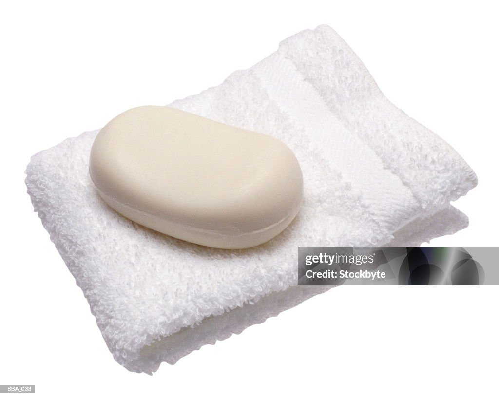 Soap bar on folded towel