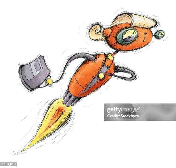 female robot flying - eukaryote stock illustrations