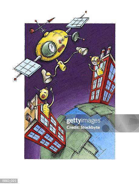 robot satellite - reflective surface stock illustrations