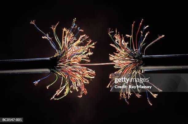 single wire holding together frayed ends of model wiring harness - cables stock-fotos und bilder