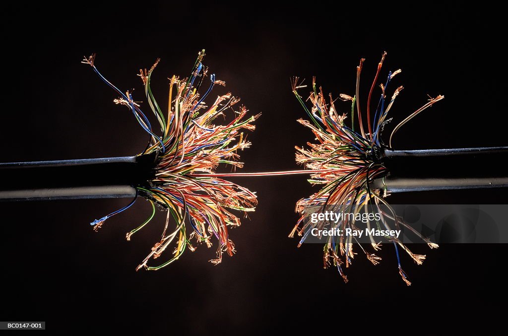 Single wire holding together frayed ends of model wiring harness