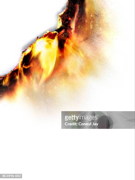 burning paper, close-up (digital enhancement) - flamme stock-fotos und bilder