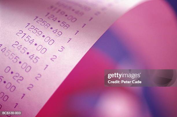 till roll receipt, close-up - adding machine tape stock pictures, royalty-free photos & images