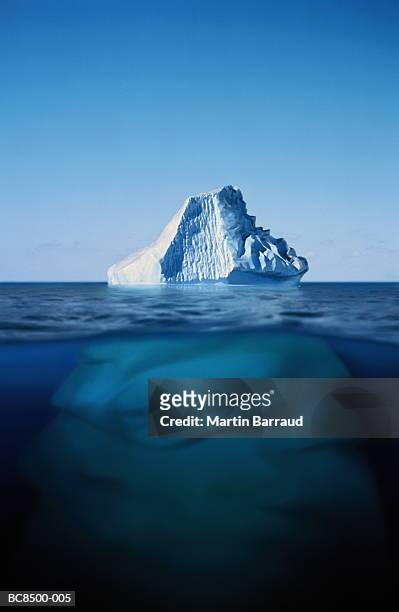 iceberg, above and below water's surface (digital composite) - iceberg above and below water stock pictures, royalty-free photos & images