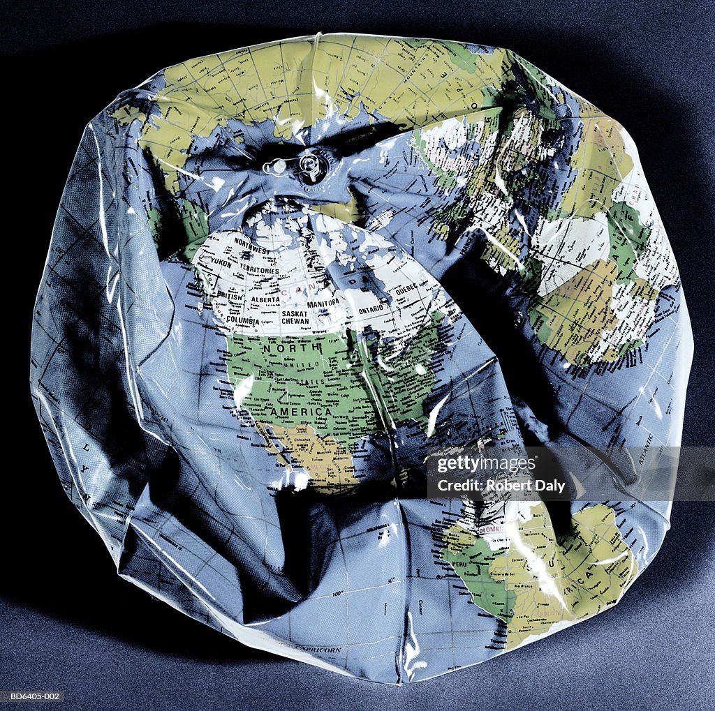 Deflated inflatable globe, close-up