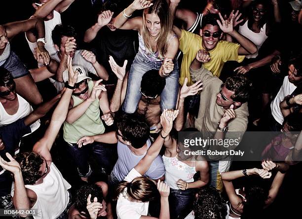 group of people dancing, elevated view - party foto e immagini stock