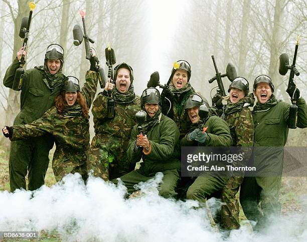 group of paintballers, portrait - paintball stock pictures, royalty-free photos & images