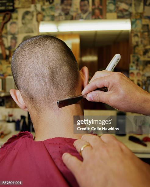 man having haircut, rear view, close-up - kopf von hinten stock-fotos und bilder