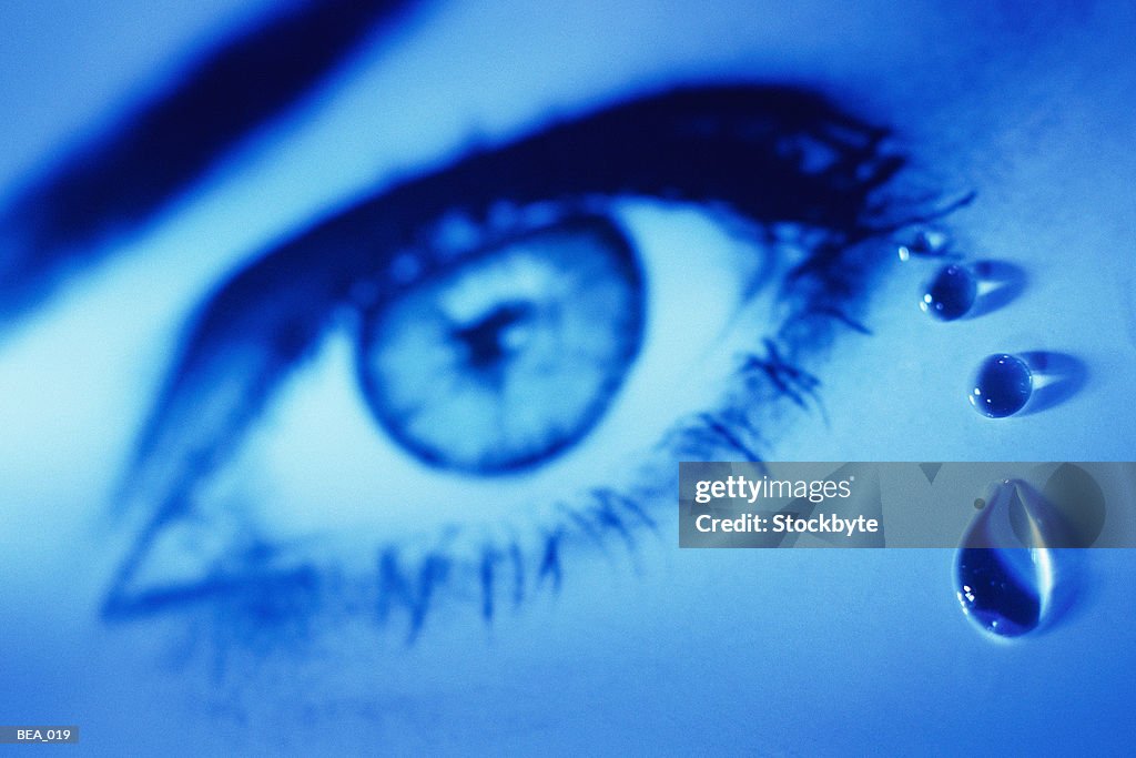 Close-up of woman's eye with teardrops