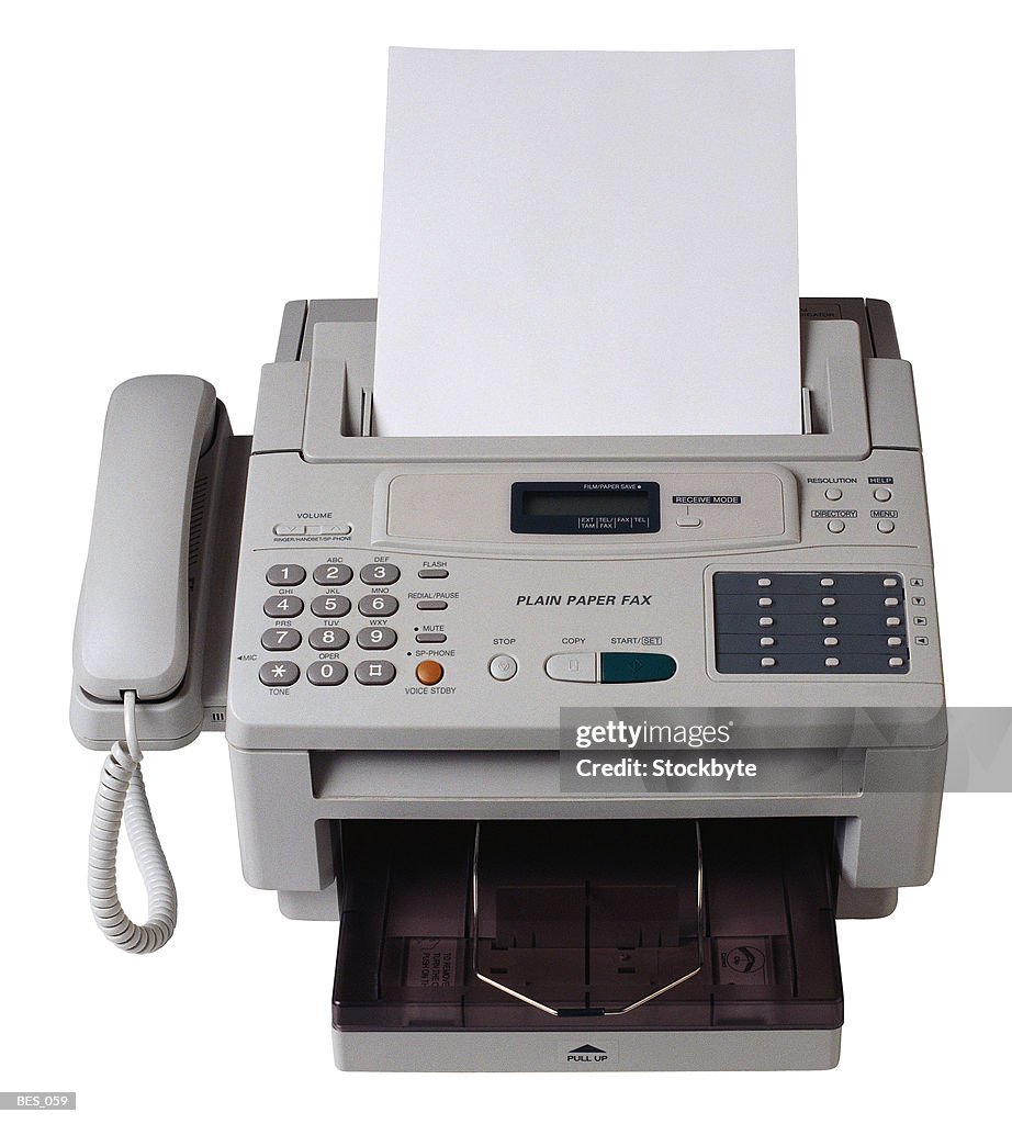 Front view of facsimile machine with built-in telephone