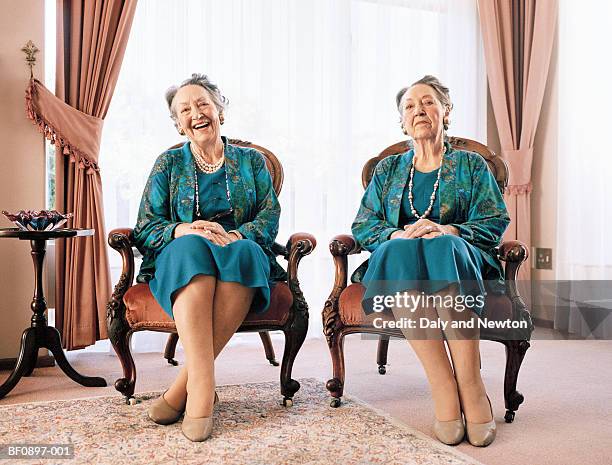 mature female twins, portrait (digital composite) - wiederholung stock-fotos und bilder