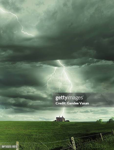 scotland, inverness, lightning striking isolated house - thunderstorm stock pictures, royalty-free photos & images