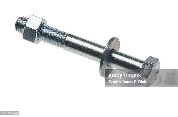 bolt with attached washer and nut - p nut stock pictures, royalty-free photos & images