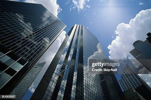 office buildings reflecting clouds, low angle view - dallas texas bildbanksfoton och bilder