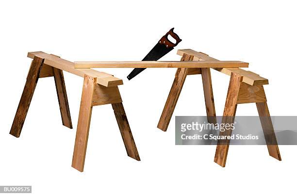 sawhorses with saw - sawhorse stock pictures, royalty-free photos & images