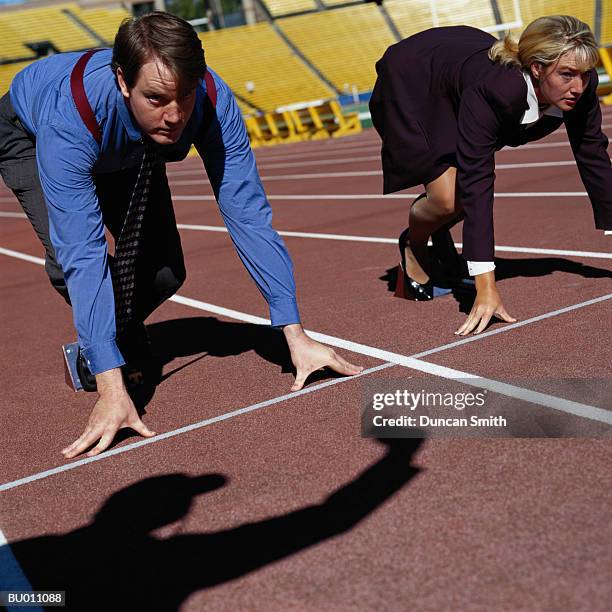 businesspeople at a starting line - race official stock pictures, royalty-free photos & images