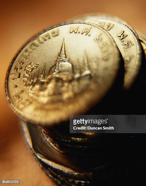 close-up of thai coins - thai coin stock pictures, royalty-free photos & images