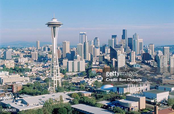usa, washington, seattle, space needle and skyline - seattle center stock pictures, royalty-free photos & images