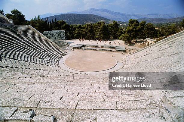 greece, peloponnese, epidaurus, amphitheatre, elevated view - epidaurus stock pictures, royalty-free photos & images