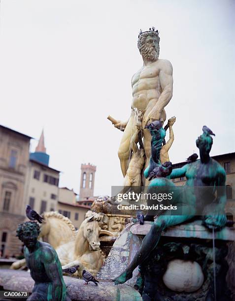 italy, florence, king neptune's fountain - antiker gott stock-fotos und bilder