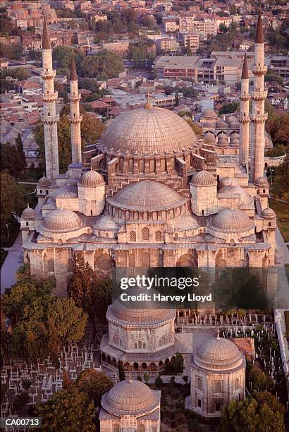 turkey, istanbul, blue mosque, aerial view - sultanahmet viertel stock-fotos und bilder