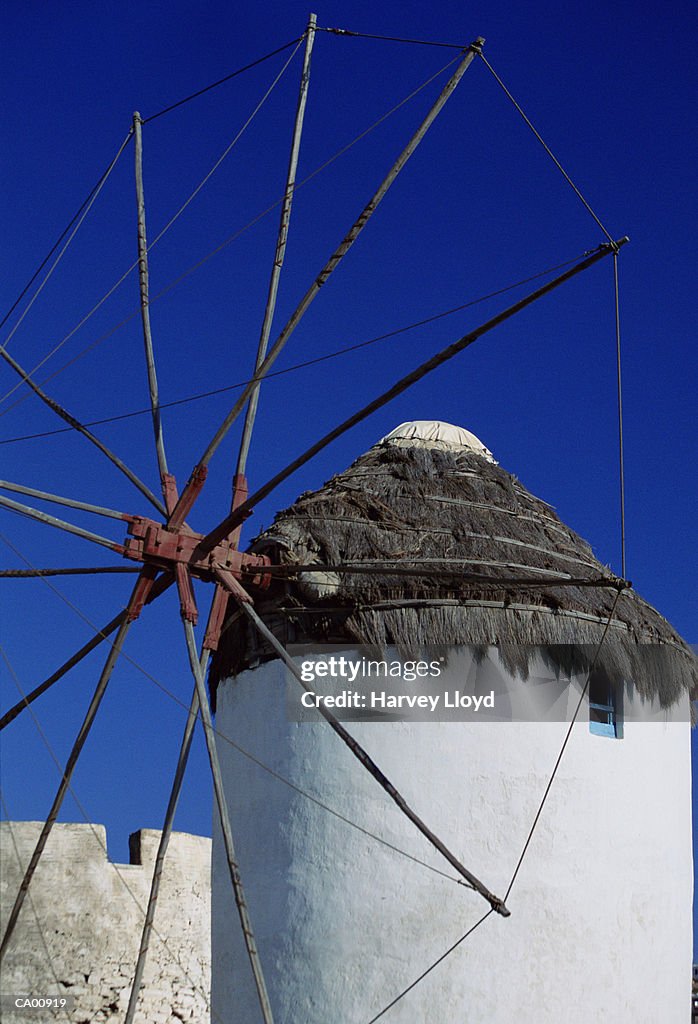 Greece, Cyclades, Mikonos, windmill, low angle view