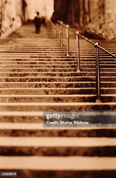 scotland, edinburgh, person climbing steps (sepia, focus on center) - lothian bildbanksfoton och bilder