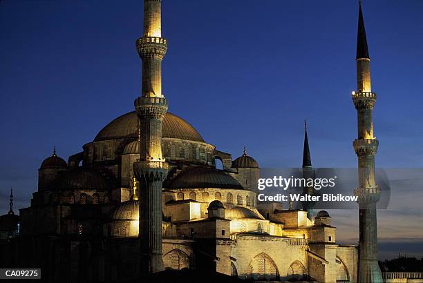 turkey, marmara, istanbul, blue mosque, exterior, dusk - sultanahmet viertel stock-fotos und bilder