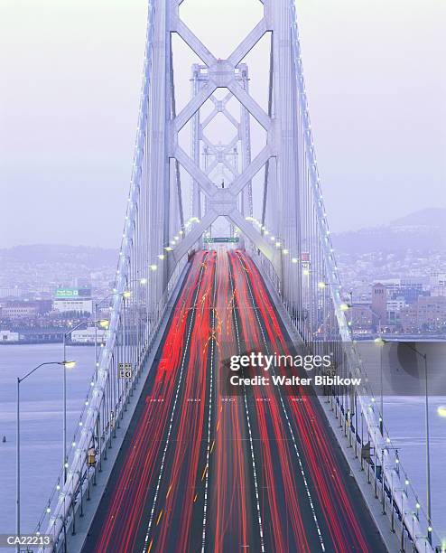 usa, california, san francisco, bay bridge, traffic, elevated view - bay bridge imagens e fotografias de stock