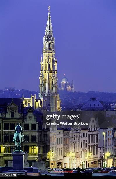 belgium, brussels, city hall (hotel de ville), night - fille de stock pictures, royalty-free photos & images