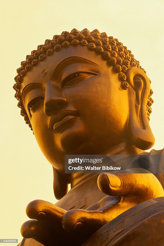 Hong Kong, Lantau Island, Po Lin Monastery, gold buddha statue