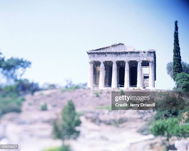 greece, athens, agora, temple of hephaisteion, low angle view - athens2004travel fotografías e imágenes de stock