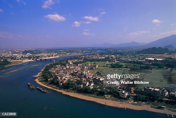 china, guangxi, guilin, li river, aerial view - li stock pictures, royalty-free photos & images