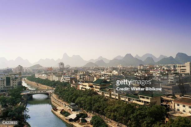 china, guangxi province, guilin, mountains in distance, aerial view - province stock pictures, royalty-free photos & images