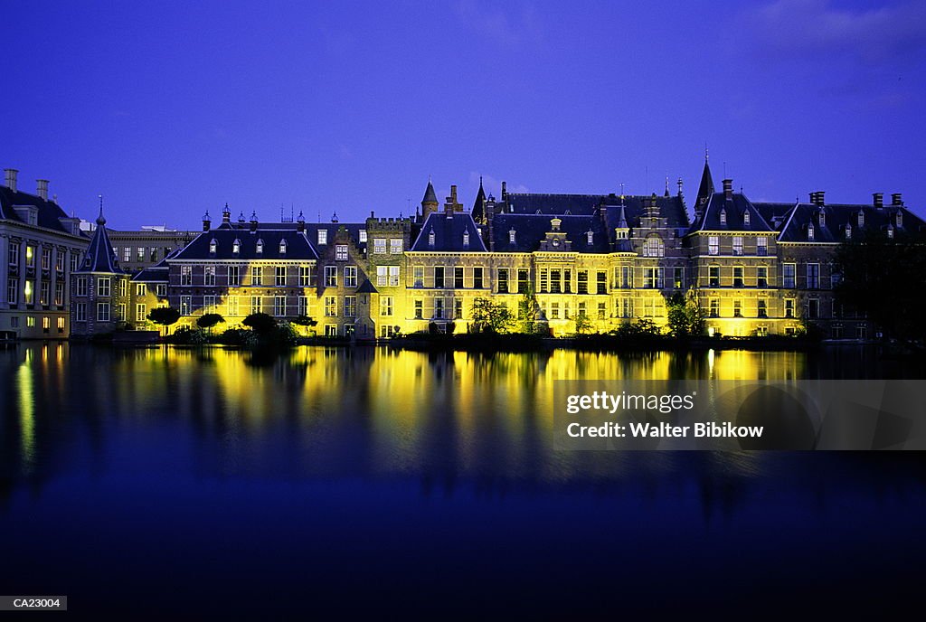 Holland, The Hague, Binnenhof illuminated at night