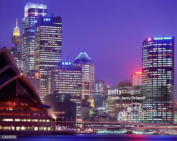 australia, new south wales, sydney, opera house and skyline, night - opera house imagens e fotografias de stock