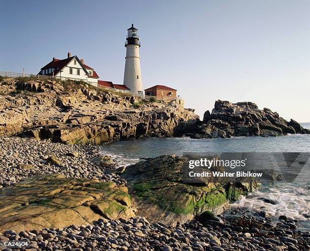 usa, maine, cape elizabeth, portland head light - faro de portland head fotografías e imágenes de stock