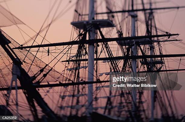 usa, massachusets, boston, uss constitution masts, sunset - walter bibikow stock pictures, royalty-free photos & images