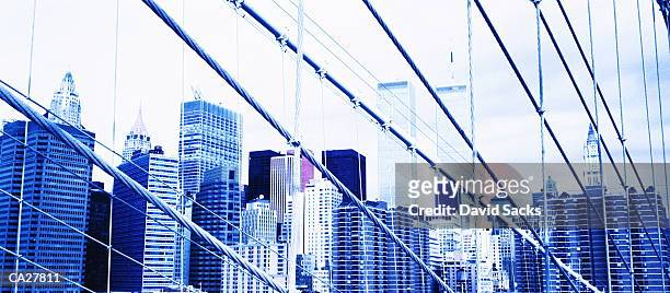 usa, new york, manhattan, city skyline, view from brooklyn bridge - usa city stock pictures, royalty-free photos & images