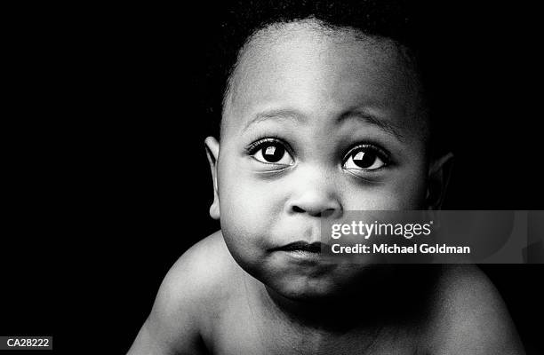 baby boy (9-12 months), close-up (b&w) - michael virtue stock pictures, royalty-free photos & images