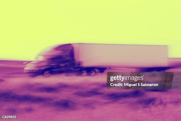 tractor-trailer on motorway - trailer stock pictures, royalty-free photos & images