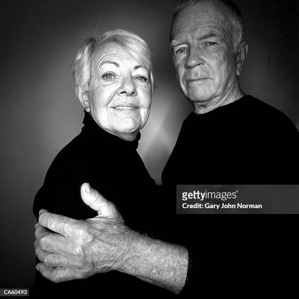 mature couple, portrait (b&w) - black and white portrait woman stockfoto's en -beelden