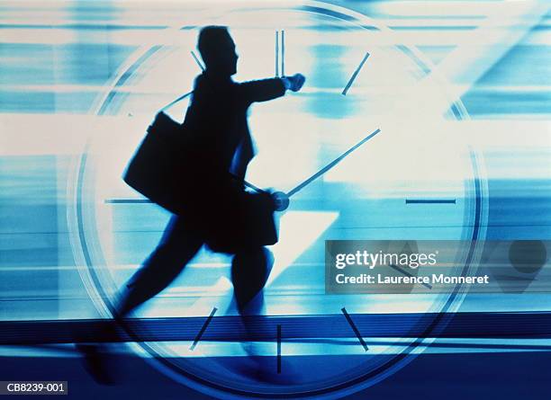 executive running, checking watch (digital composite) - office hour stock pictures, royalty-free photos & images