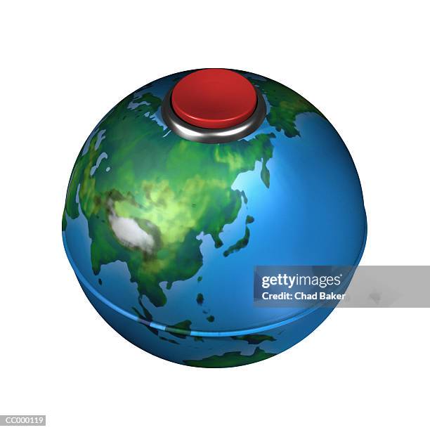 globe with a red detonator button - détonateur photos et images de collection