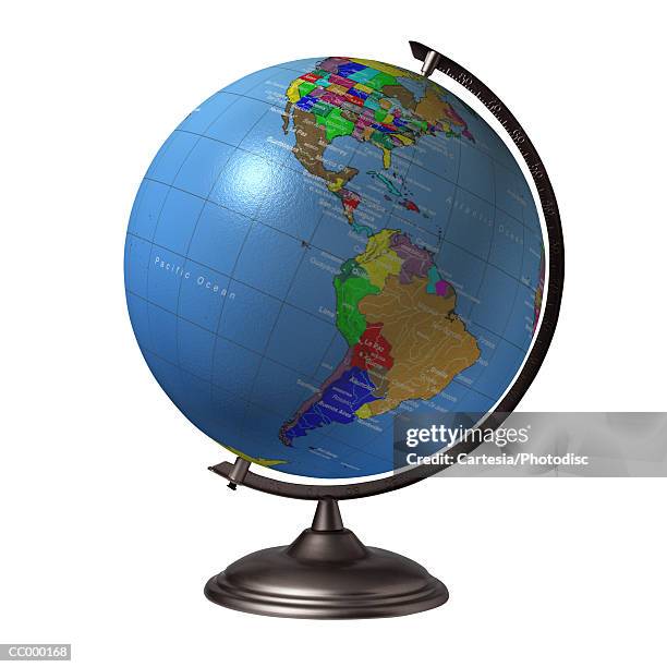 globe showing the americas - globo terrestre de escritório imagens e fotografias de stock