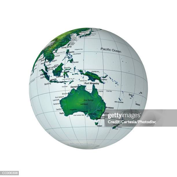 globe showing australia and southeast asia - southeast australia stockfoto's en -beelden