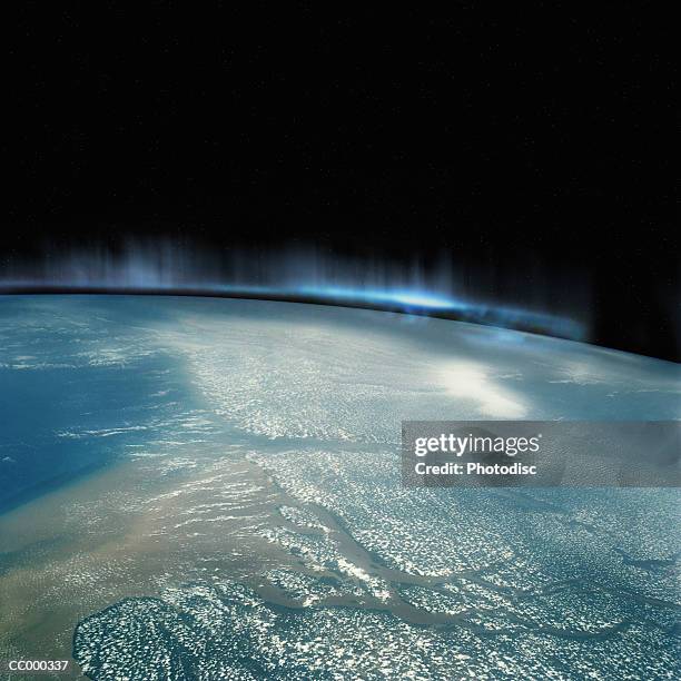 digital illustration of aurora borealis from space - aurora borealis stock illustrations